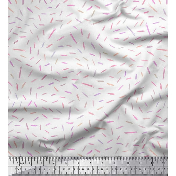 Soimoi White Cotton Poplin Fabric Brush Stroke Abstract Decor Fabric Printed Yard 56 Inch Wide