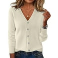 thumbnail image 5 of Yuanlong Womens Cardigan Plain Long Sleeve V Neck Button Closure Ribbed Knitwear Spring Comfortable Soft Outwear Sweater, 5 of 5