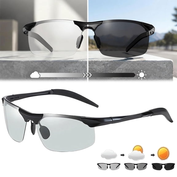 Photochromic Sunglasses, New-Photochromic Sunglasses with Anti-glare Polarized Lens, UV400 Auto-Darkening Transition Tint Glasses for Driving