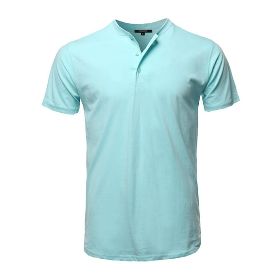 FashionOutfit Men's Basic Short Sleeve Cotton Henley Neck Basic Tee