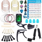 DIYMAG 50 Pcs Guitar Accessories, Guitar Strings, Picks, Finger Protector, Chord Chart, Capo, Pack of 50 Guitar Maintenance Tools