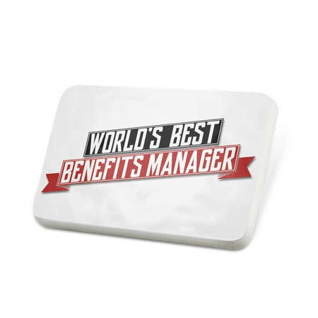 Porcelein Pin Worlds Best Benefits Manager Lapel Badge –