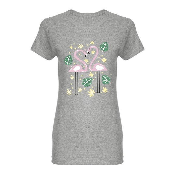 Two Lover Flamingos Graphic Shaped T-Shirt Women -Image by Shutterstock, Female Medium