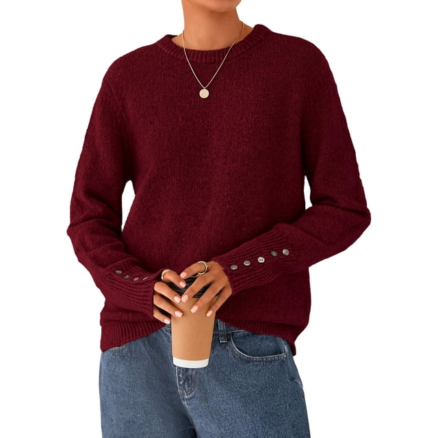 Suéter PRETTYGARDEN Burdeos Cuello Redondo con Botones XL