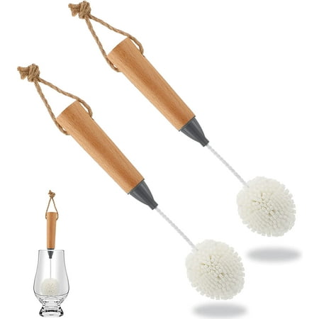 

Wine Glass Cleaning Brush Flute and Stemware Brush Non Scratch Foam Bristle Brush with Wooden Handles for Champagne Flutes Glassware Drinking Cleaner Tool (Dark Color 2)