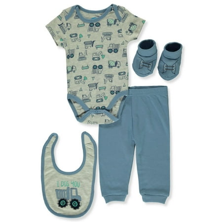 Bon Bebe Baby Boys' 4-Piece Trucks Layette Set - blue/multi, 3 - 6 months (Newborn)