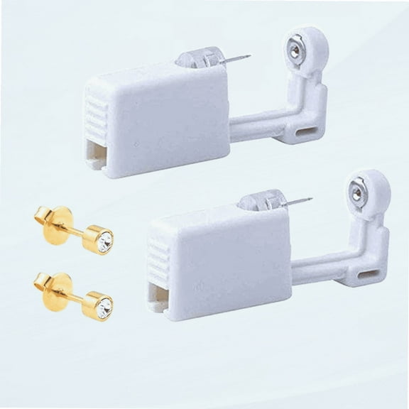 2 Pack Self Ear Piercing Gun Earring Disposable Piercing Kit No Pain Easy Use Ear Piercing Gun Kit Tool with Stud (Wihte Gold)