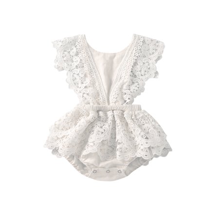 

jaweiw Baby Girls Lace Romper Sleeveless Lace Patchwork Lacing Solid Casual Daily Summer Bodysuit Size 0 6 12 18 24 M