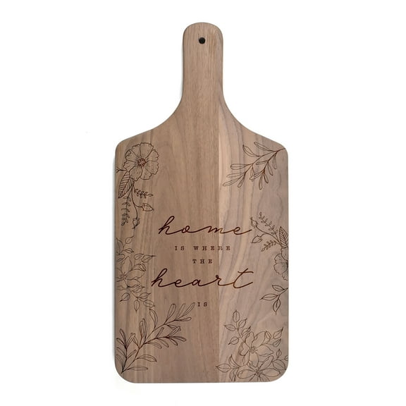 Creative Products Home is Where the Heart Is Floral 8 x 17 Walnut Paddle Cutting Board