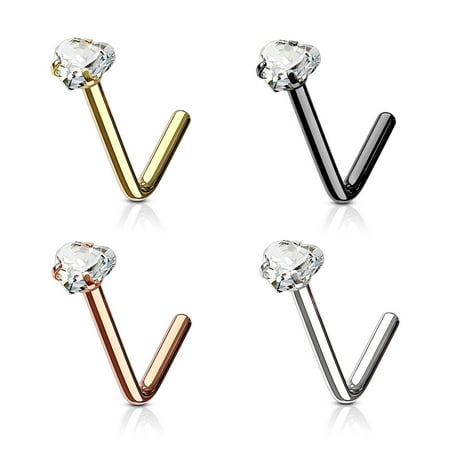- Nose Ring Stud L Bend Shape Surgical Steel Screw Heart CZ Gem 1pc 20G 18G 6MM