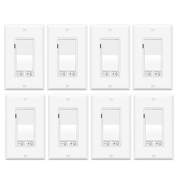 Greencycle 8 Pcs Dimmer Switch, No Neutral Wire Required, Single Pole/3-Way, Compatible with Dimmable LED/CFL/Incandescent, UL Listed, White with Wall Plate