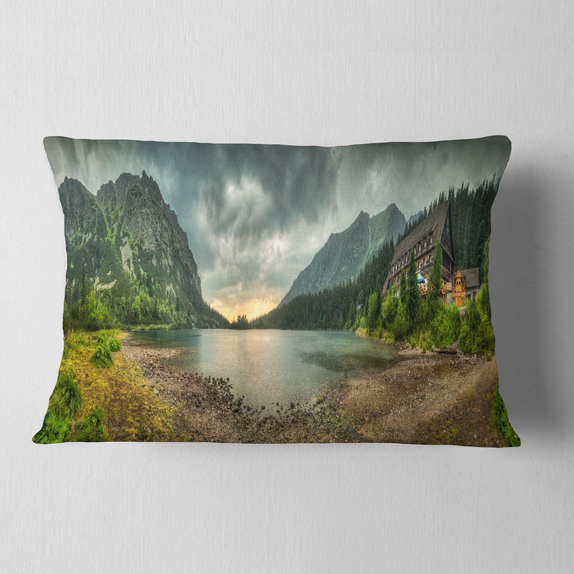 Designart 12" x 20" Green Polyester Throw Pillow