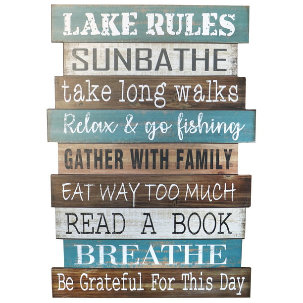 Barnyard Designs Lake Rules Wooden Sign, Antique Primitive Wooden Signs