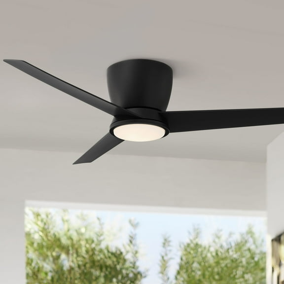 52" Casa Vieja Modern Outdoor Hugger Ceiling Fan with Dimmable LED Light Remote Control Black Opal Glass Damp Rated for Patio Exterior