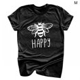 thumbnail image 1 of Femmes T-shirt Couleur Unie Imprimé Haut Col Rond Chemisier à Manches Courtes, Noir, M, 1 of 5