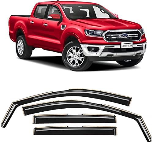 Voron Glass in-Channel Extra Durable Rain Guards for Trucks Ford Ranger 2019-2022 SuperCrew, Window Deflectors, Vent Window Visors, 4 Pieces - 220160