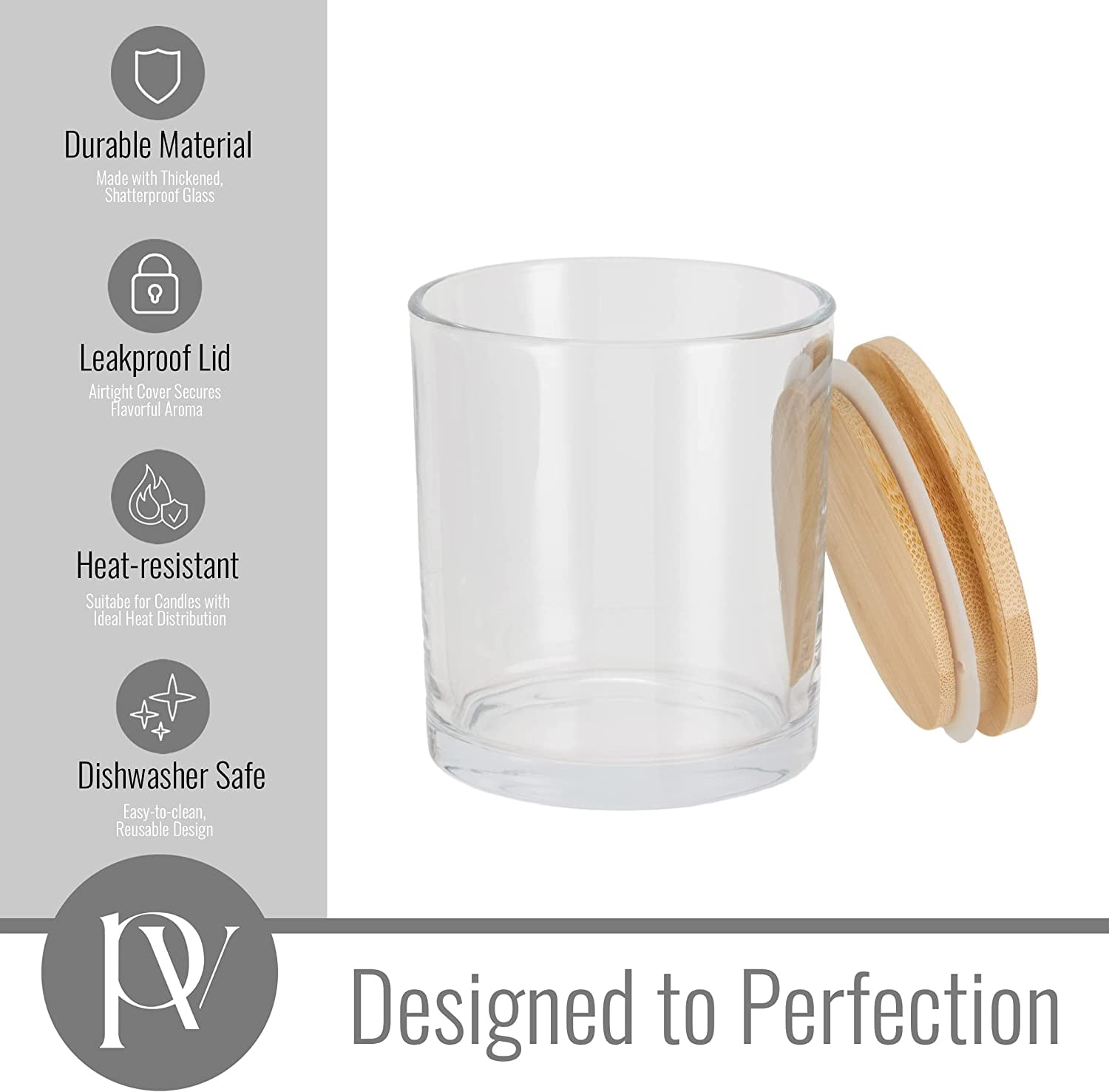 Pavelle Glass Candle Jars with Bamboo Lids for Candle Making, Candles Storage & More