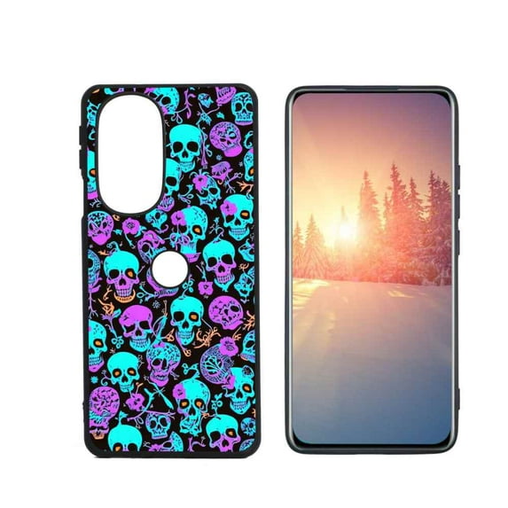 Horror-Black-Witchy-Neon-Skulls-10 Phone Case, Degined for Motorola Edge Plus 2022 Case Men Women, Flexible Silicone Shockproof Case for Motorola Edge Plus 2022