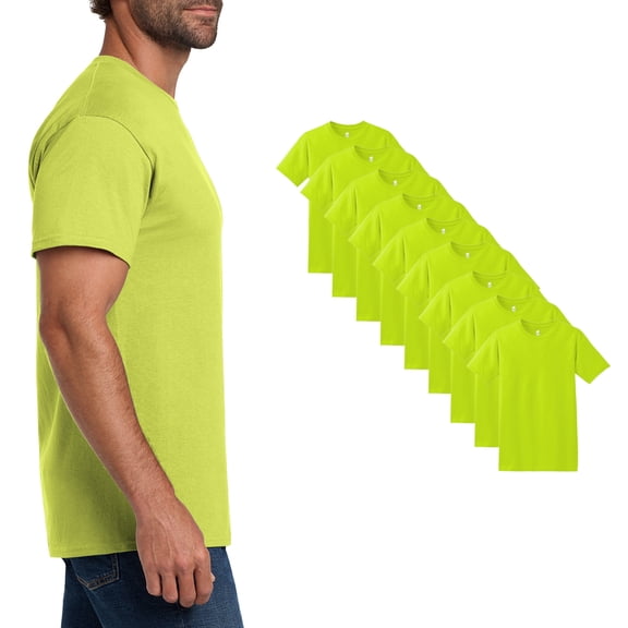 Hanes Men's Essential-T High Visibility Safety Green T-Shirt, Short Sleeve Workwear Tee, S, 9-Pack