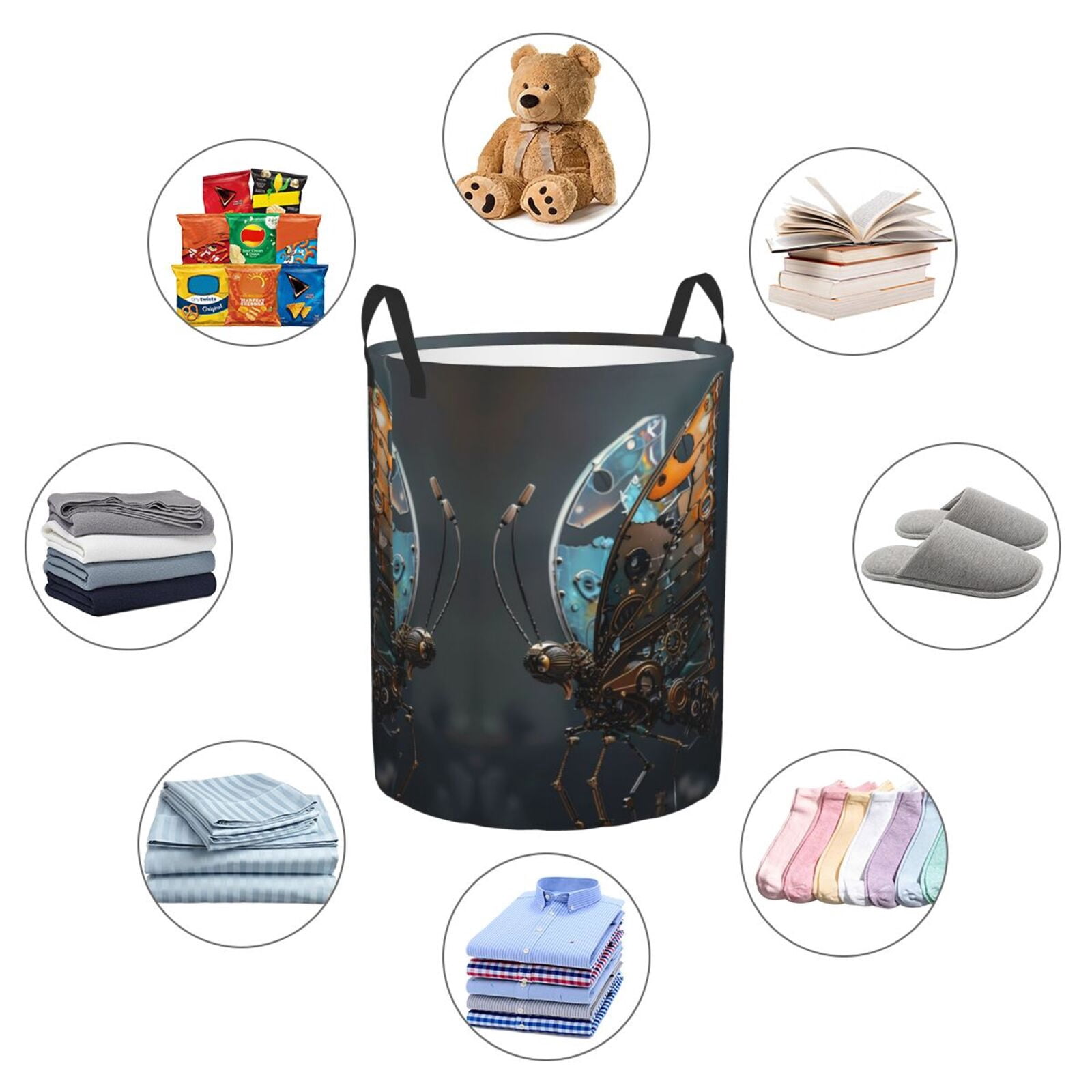 Large Laundry Basket with Handles - Steampunk Mechanical Butterfly Kids Baby Dirty Clothes Laundry Hamper for Bedroom Aesthetic