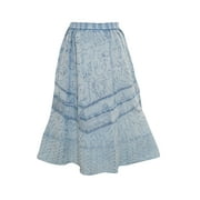 Mogul Womem's Flirty Skirt Blue Stonewashed Embroidered Rayon Peasant Skirts