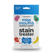 Miss Mouth's Messy Eater Stain Treater Wipes for Baby & Kids, 5 Pack, Newborn & Baby Essentials, Stain Remover for Food, Grease, Coffee & More, Gentle on Laundry, Fabric & Underwear