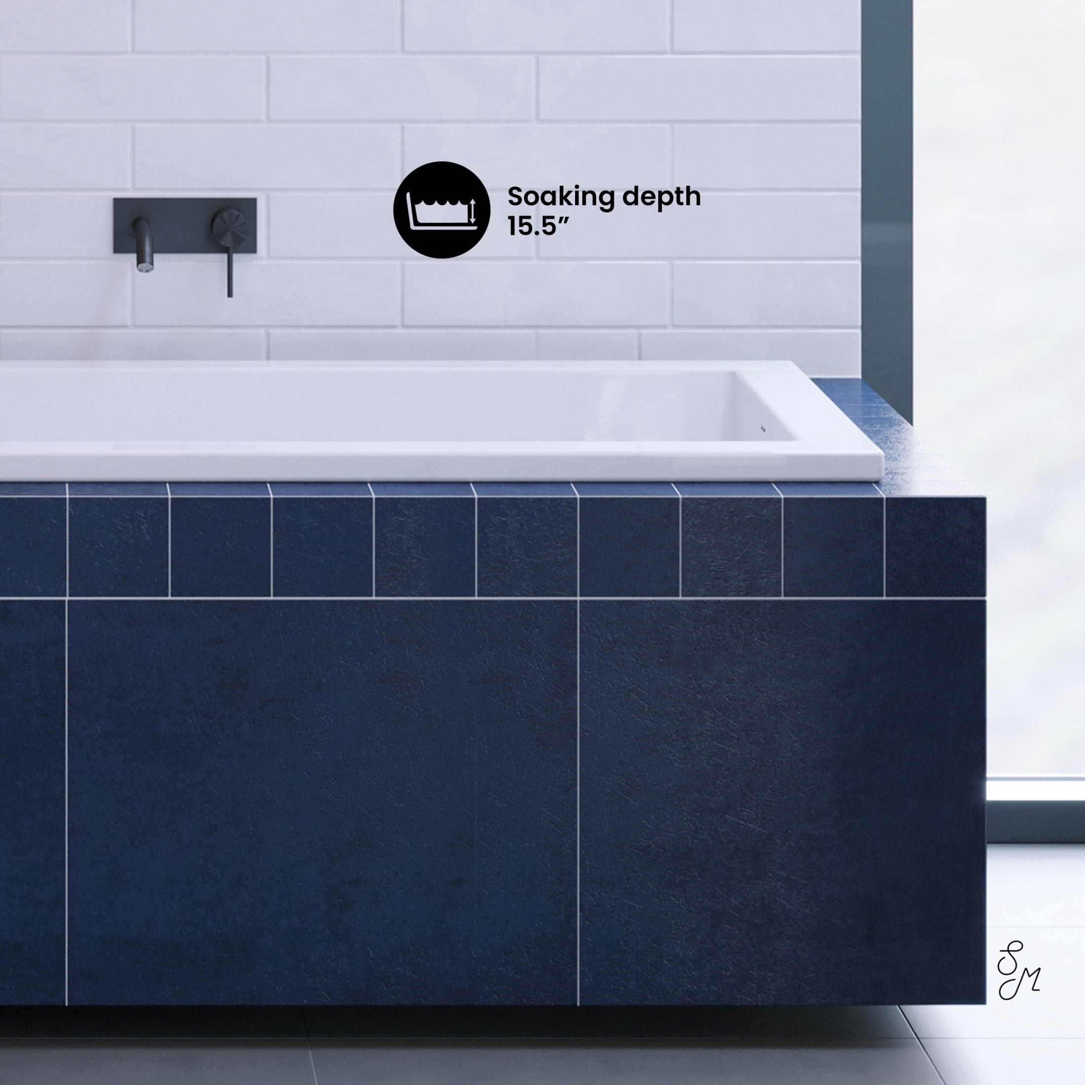 Voltaire 60 x 36 Reversible Drain Soaking Drop-in Bathtub in Glossy White with Integrated Overflow, Drain Included