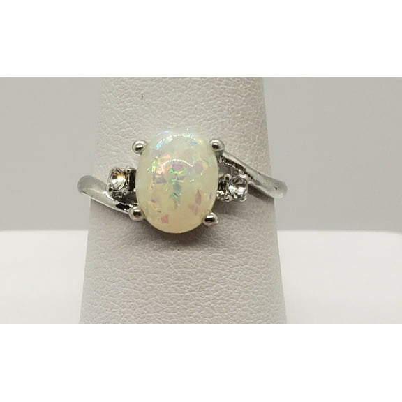 Size 9, White Fire Opal Topaz Silver Ring