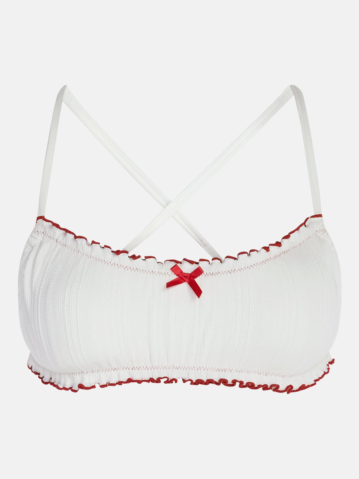 Kacey Lee Women's and Women's Plus Lettuce Edge Bikini Top with Bow, Sizes XS-3X