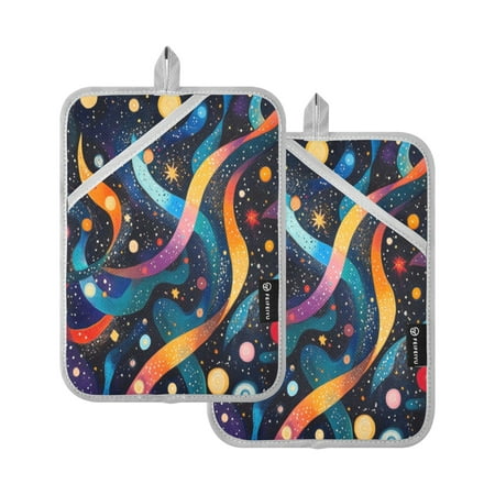 

Two Pieces Of Square Heat Insulation Pad Oven Mitts 7x9.8 Inch Oven Microwave Kitchen Cooking Baking Star Galaxy