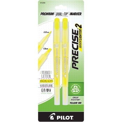 Pilot Precise Marklighter2 Dual Tip Highlighter Yellow 2pk 1.3mm