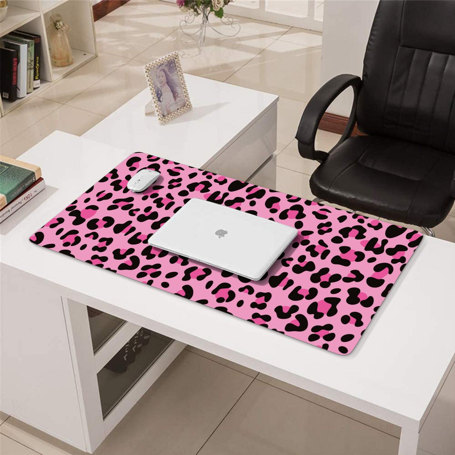 Long Mouse Pads for Desk,Pink and Black Of Leopard Print Desk Mats on Top Of Desks, Desk Mouse Pad Extra Large with 3mm Non-Slip Base and Stitched Edge for Gaming,Office,Work,Home 31.5"x15.7"