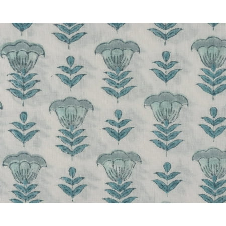 

Ridhi Aquamarine Blue and Turquoise Indian Floral Hand Block Printed 100% Pure Cotton Cloth Fabric by The Yard Womens Clothing Curtains Pillows