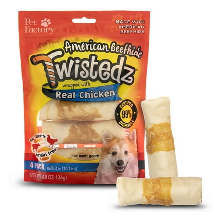 UPC: 0094983272103 | Pet Factory Twistedz American Beefhide Rolls w/ Chicken Meat Wrap – 4   4 Count