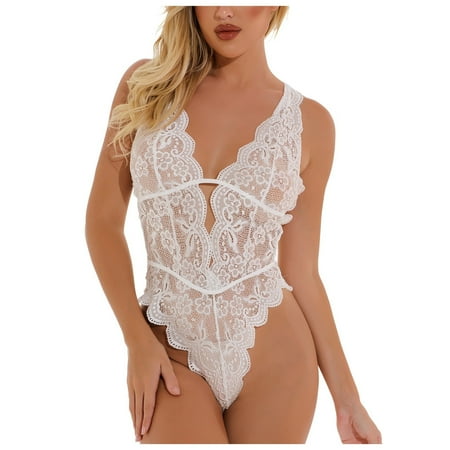 Women Sexy Lace One-Piece Lingerie Deep V Teddy Bodysuit
