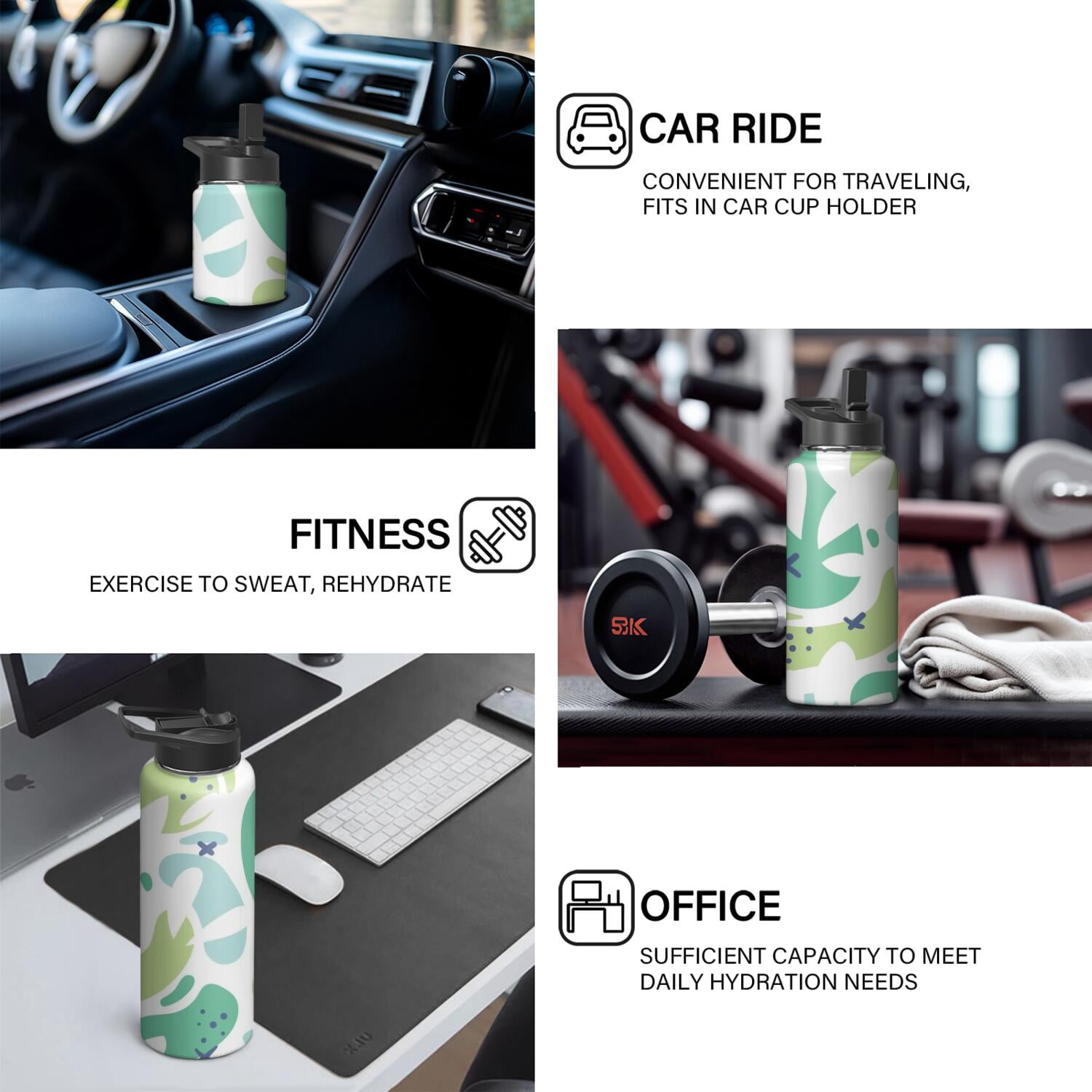 Modern 18 oz Insulated Stainless Steel Water Bottle with Straw & Cleaning Brush , Leakproof, BPA-Free, 304 Stainless Steel, Wide Mouth, Travel Mug for Car, Gym, Office