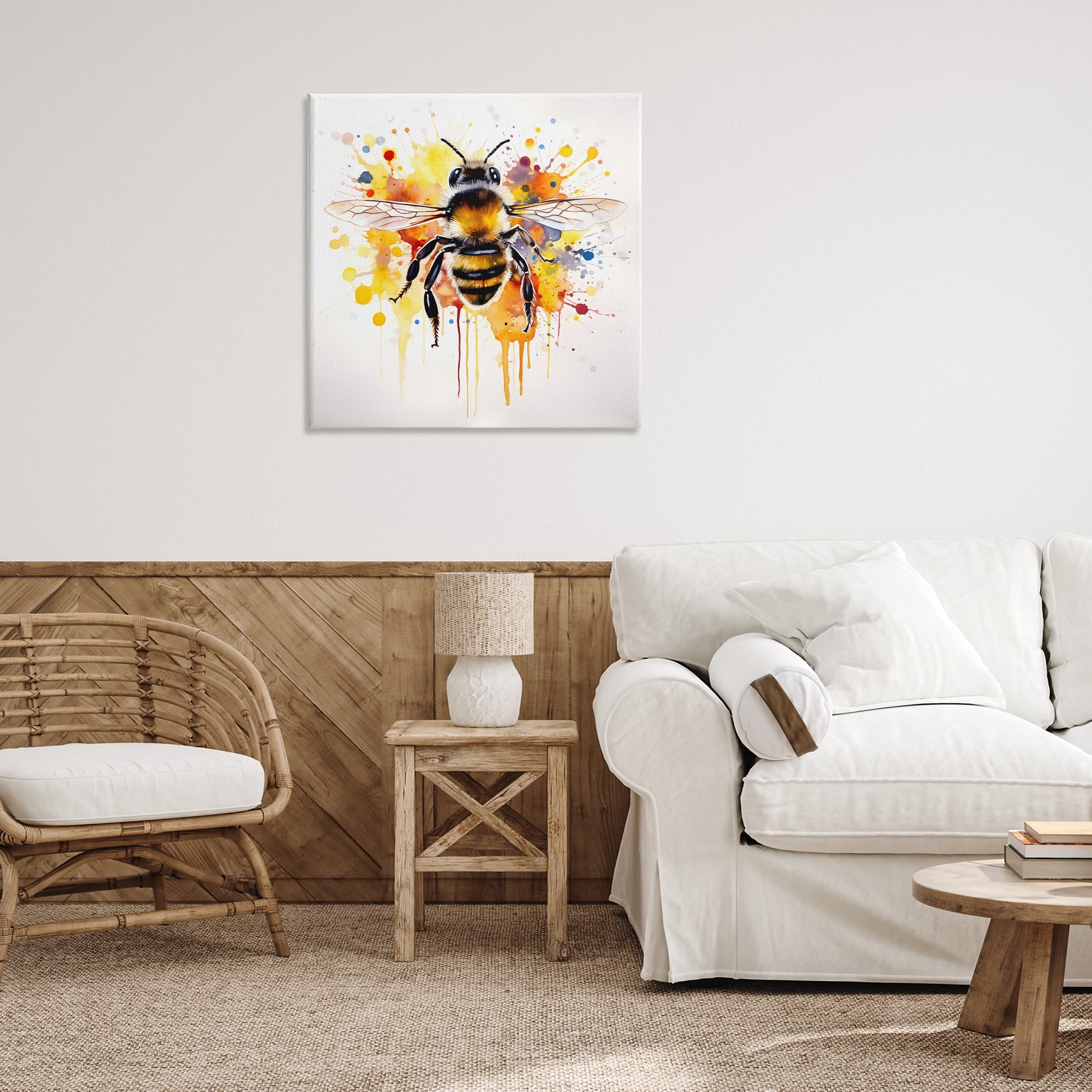 Stupell Industries Watercolor Style Bee Animals & Insects Painting Gallery Wrapped Canvas Art Print Wall Art, 30 x 30