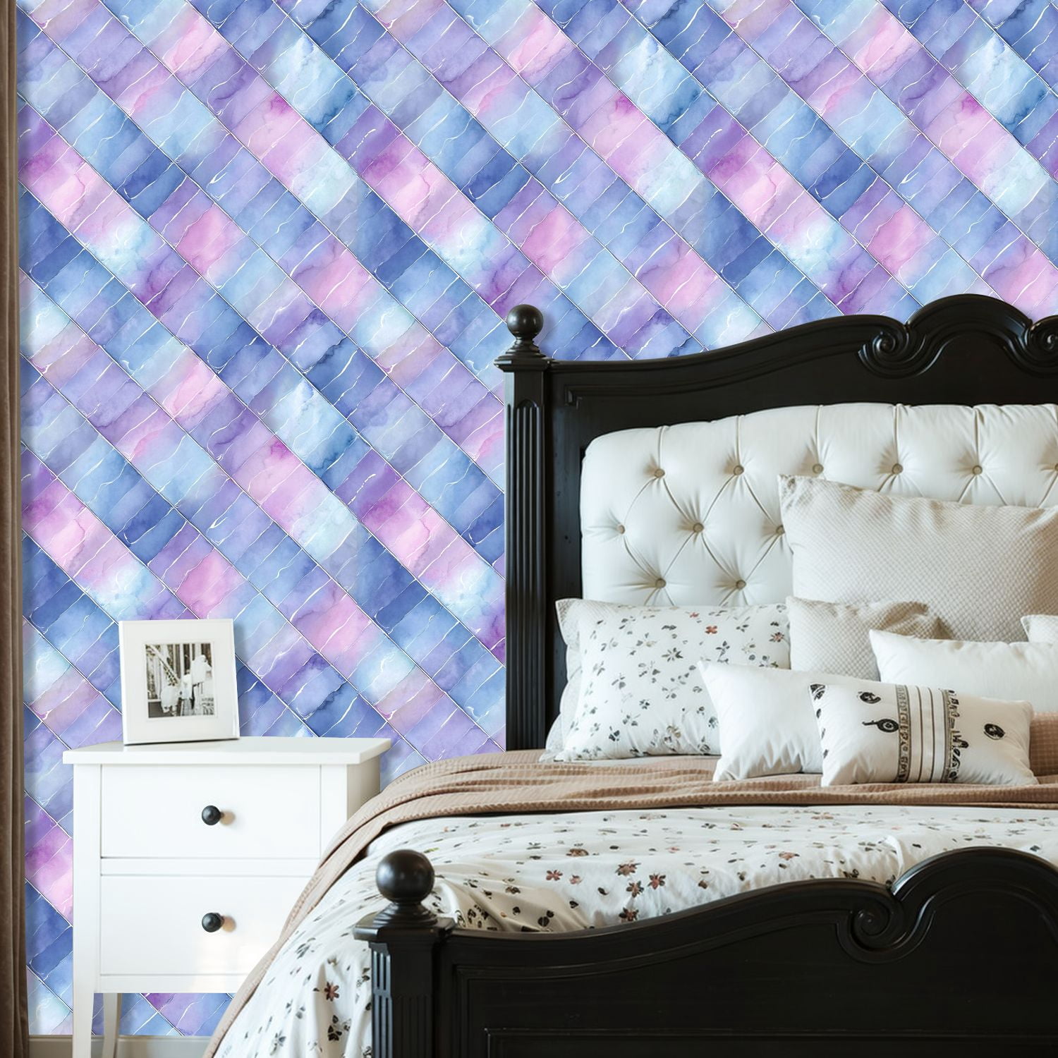 Pastel Peel and Stick Wallpaper Tranquil Soft Pink White Watercolor Geometric Grid Wall Mural 23.6in x 9.8ft Self Adhesive Removable Wall Paper Renter Friendly Wallpaper for Girls Bedroom Classroom