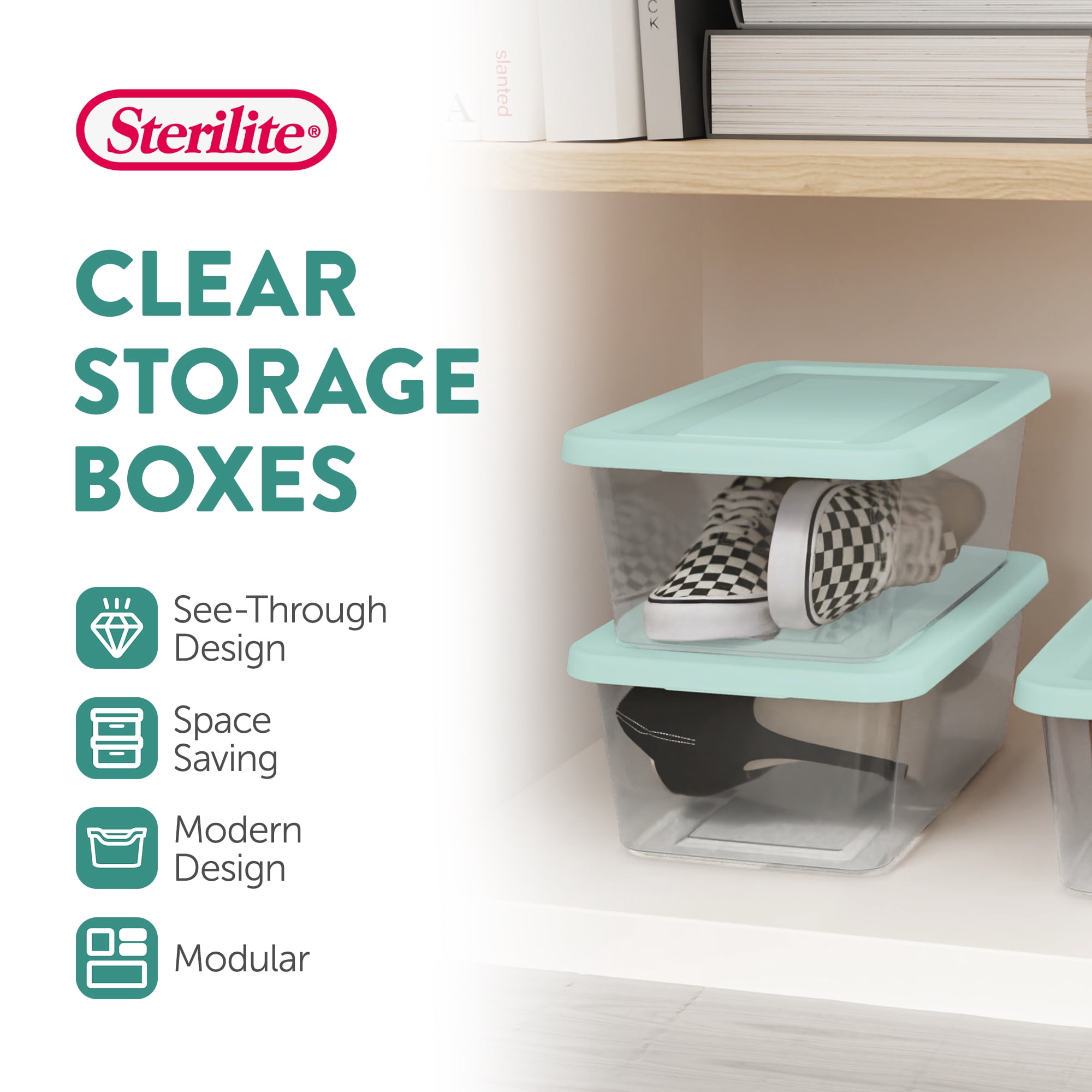 Sterilite 6 qt Storage Boxes - Snap Lid Plastic Containers - 10