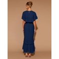 thumbnail image 2 of Navy Blue Womens Ruffle Hem Long Sleeve Round Neck Maxi Dress For Dates Parties All Seasons, 2 of 7