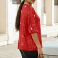 thumbnail image 4 of Staron Women's Sequin Jacket Three-Quarter Sleeve Casual Party Bling Cardigan Open Front Shiny Top, Red XL, 4 of 7