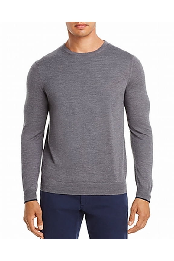 Mens Sweater Gray Crewneck Wool Solid Pullover $198 XL