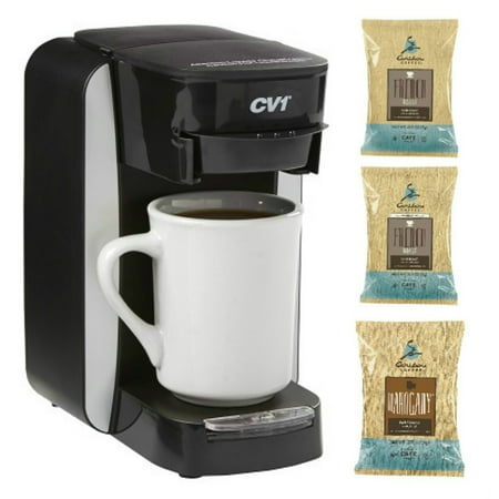 Café Valet Platinum Brewer Single Serve Coffee System and Caribou Coffee 36-Count Tasters Assortment One-Cup Coffee Filter Packs with Disposable Brew