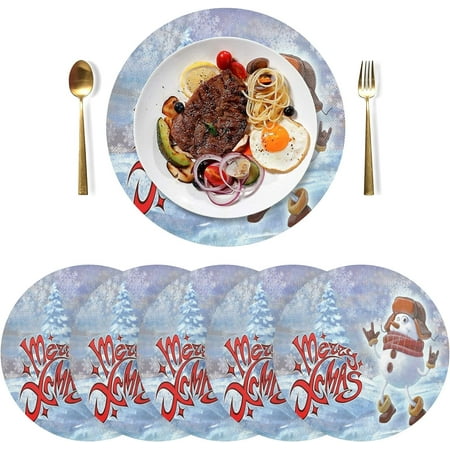 

Coolnut Christmas Funny Snowman Snowflake Xmas Trees Placemats 6Pcs Holidays PVC Weave Place Mats Table Mats Non-Slip Easy to Clean for Home Kitchen BBQ Party Table Decor 15.4×15.4in