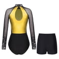 thumbnail image 2 of TiaoBug Womens Sparkling Rhinestones Gymnastics Leotards with Shorts Dance Outfits Figure Skating Unitards Gold L, 2 of 6