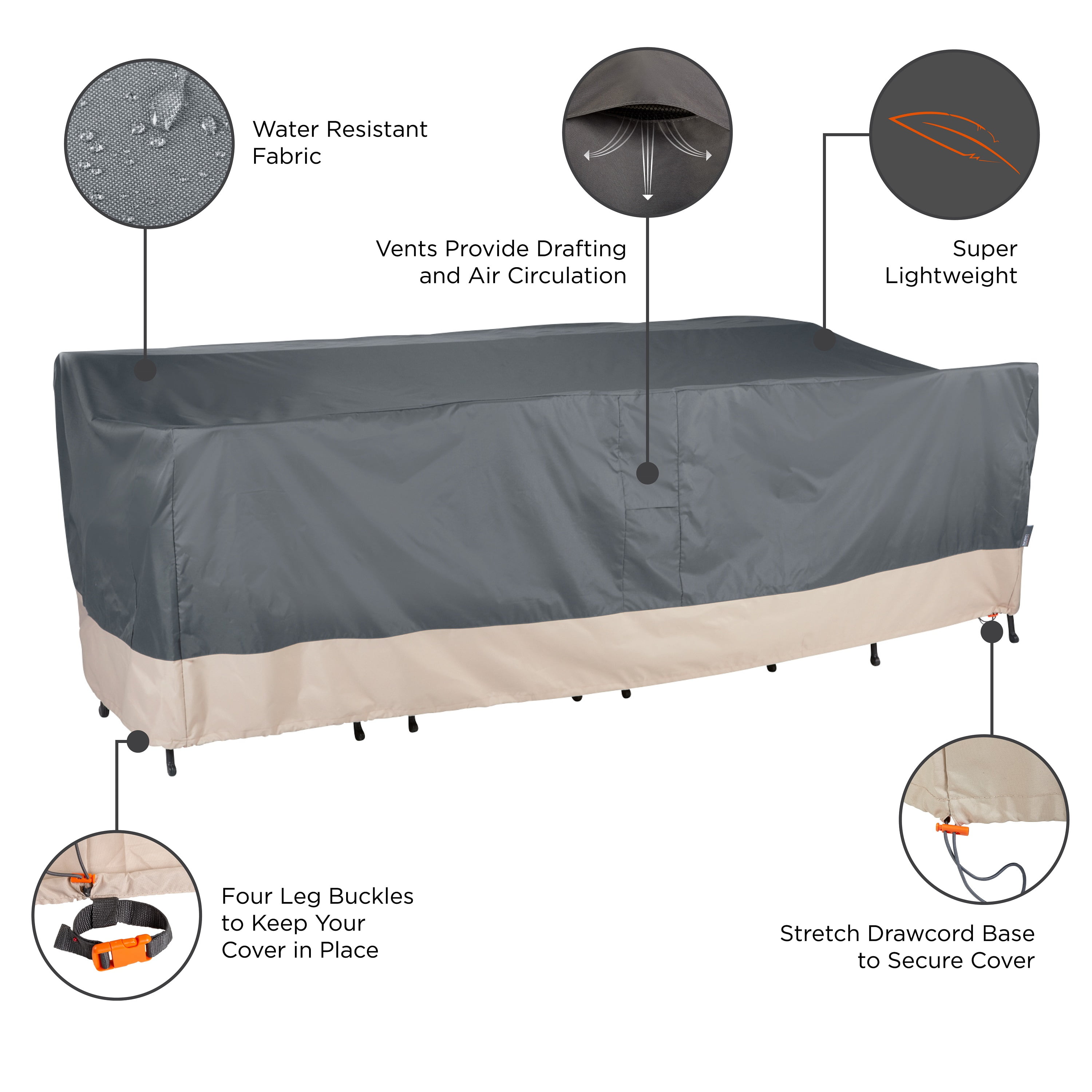 Modern Leisure Renaissance Ultralite Rect/Oval Patio Table & Chair Set Cover, 108"L x 64"W x 34"H, Gray