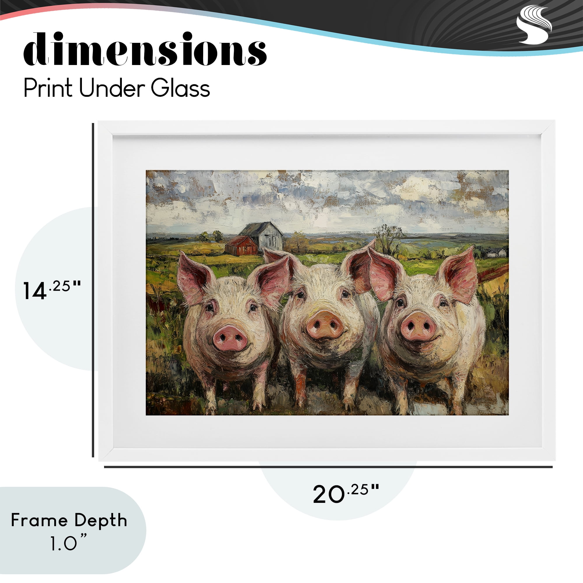 Stupell Industries Classic Barnyard Pigs in Countryside White Framed Print Under Glass, design by Petal Prints Design