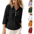 thumbnail image 7 of FchengtaiS Womens 3/4 Sleeve Waffle Knit Tops Button Down V Neck Shirts Spring Fall Casual Business Outfits, 7 of 7