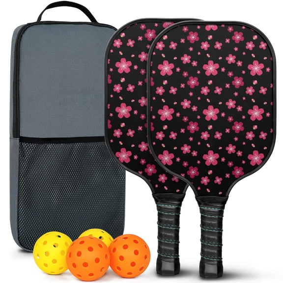 Pickleball Paddles Set,Pioneer Flower Floral Print Pattern Fiberglass Surface Pickleball Racket Set with 2 Indoor Outdoor Pickleball Balls and Pickleball Bag,Pickle-ball Equipment
