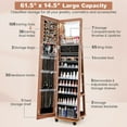 thumbnail image 6 of Gymax 64'' Jewelry Organizer Lockable Jewelry Cabinet Armoire w/ Mirror & LED Lights Brown, 6 of 10